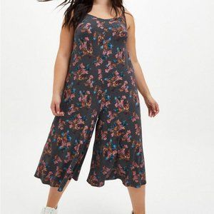 Torrid Super Soft Culotte Jumpsuit - Gray Floral - Size 00
